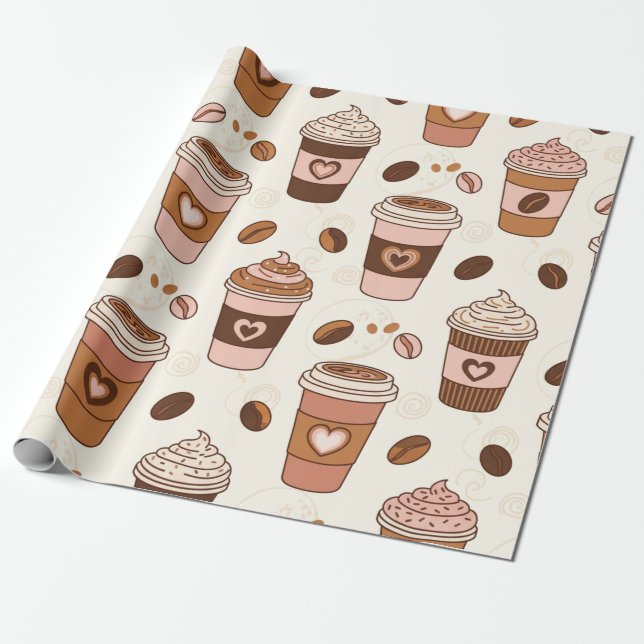 Cozy Coffee Cup Pattern (12) Wrapping Paper (Unrolled)