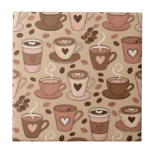 Cozy Coffee Cup Pattern (1) Ceramic Tile