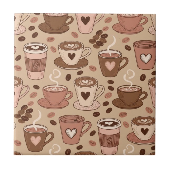 Cozy Coffee Cup Pattern (1) Ceramic Tile (Front)