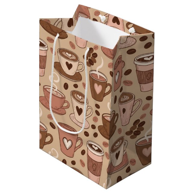 Cozy Coffee Cup Pattern (1) Medium Gift Bag (Front Angled)