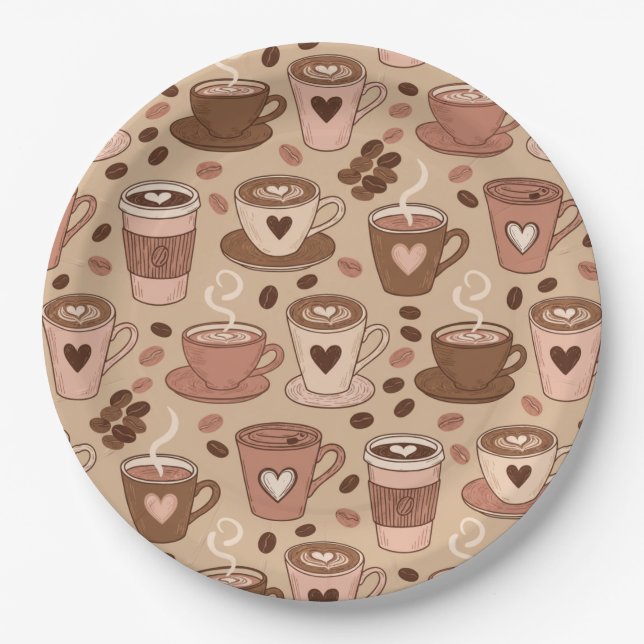 Cozy Coffee Cup Pattern (1) Paper Plates (Front)