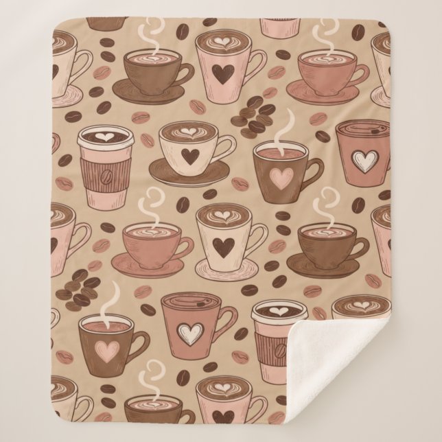 Cozy Coffee Cup Pattern (1) Sherpa Blanket (Front)