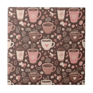 Cozy Coffee Cup Pattern (2) Ceramic Tile