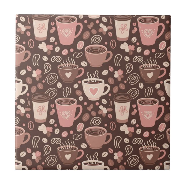 Cozy Coffee Cup Pattern (2) Ceramic Tile (Front)