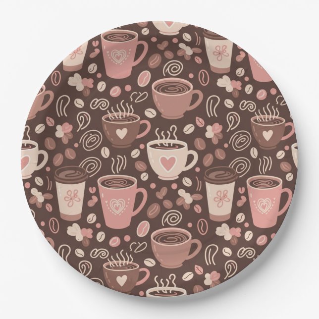 Cozy Coffee Cup Pattern (2) Paper Plates (Front)