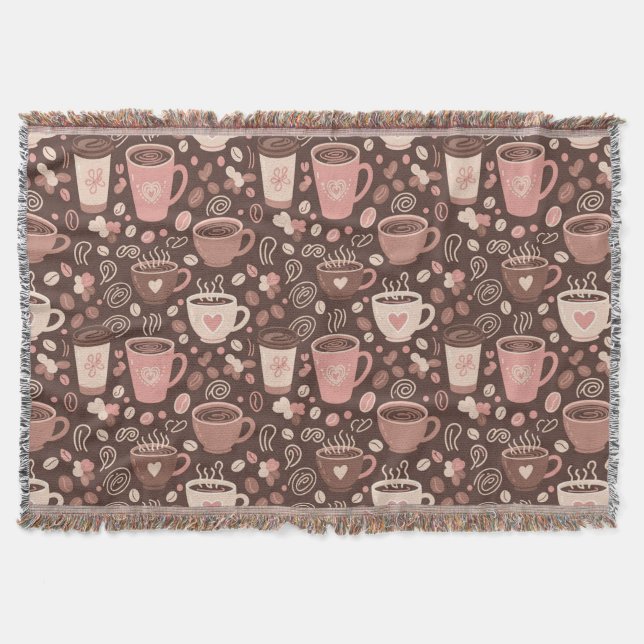 Cozy Coffee Cup Pattern (2) Throw Blanket (Front)