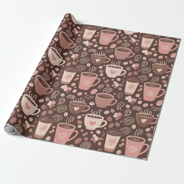 Cozy Coffee Cup Pattern (2) Wrapping Paper (Unrolled)