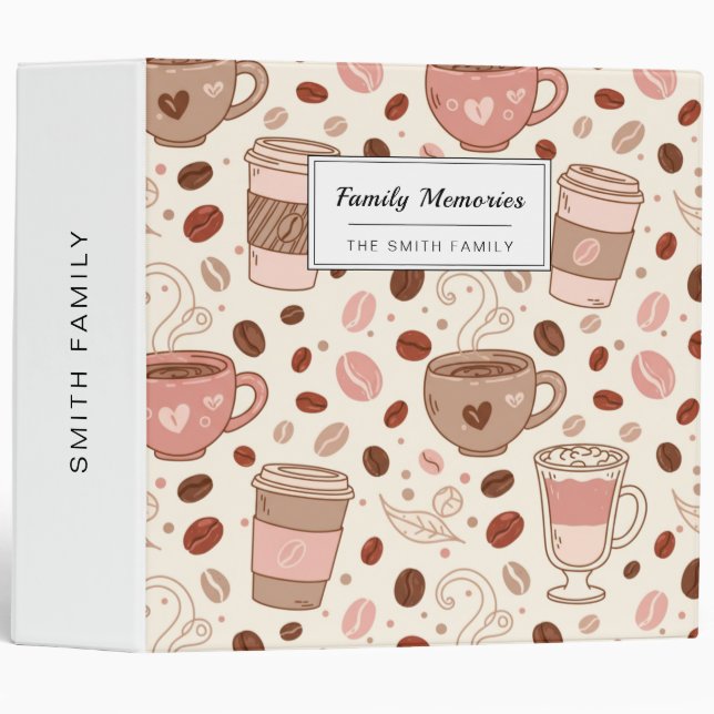 Cozy Coffee Cup Pattern (3) 3 Ring Binder (Front/Spine)