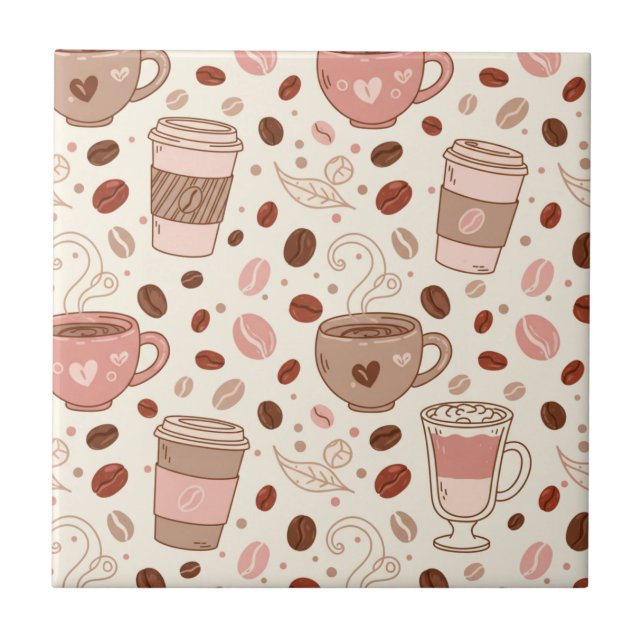 Cozy Coffee Cup Pattern (3) Ceramic Tile (Front)