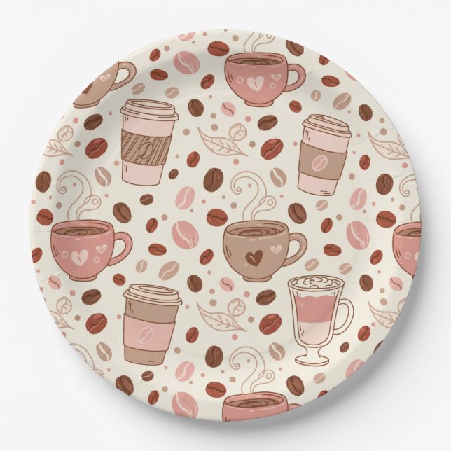 Cozy Coffee Cup Pattern (3) Paper Plates (Front)