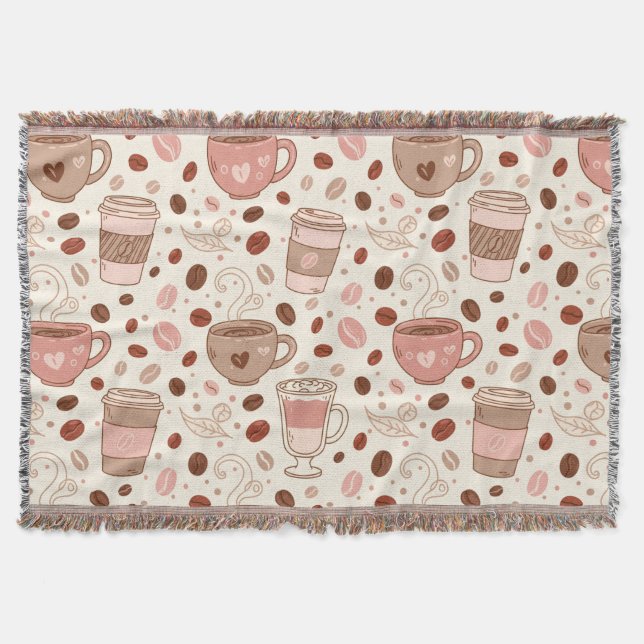 Cozy Coffee Cup Pattern (3) Throw Blanket (Front)