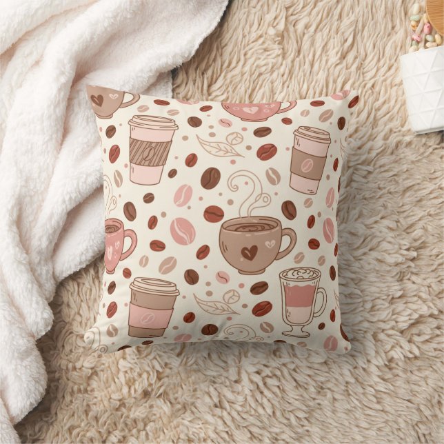 Cozy Coffee Cup Pattern (3) Throw Pillow (Blanket)