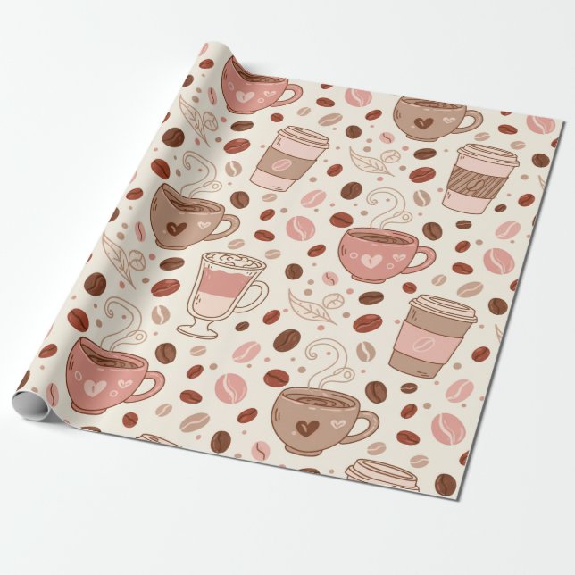 Cozy Coffee Cup Pattern (3) Wrapping Paper (Unrolled)