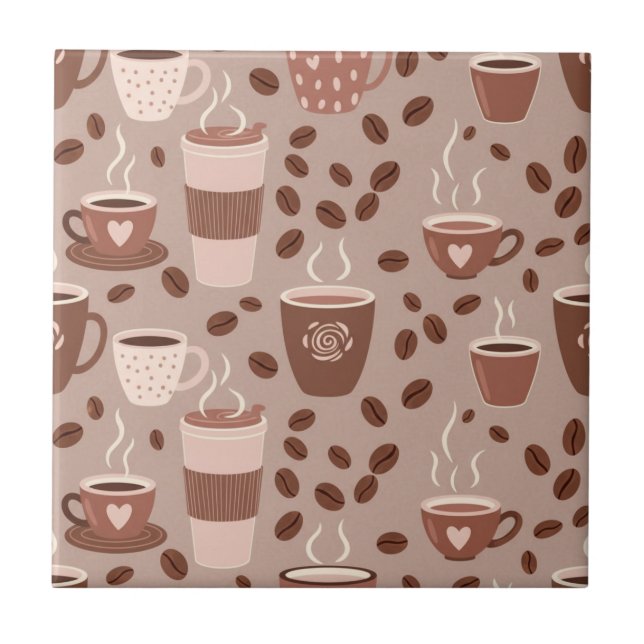 Cozy Coffee Cup Pattern (4) Ceramic Tile (Front)