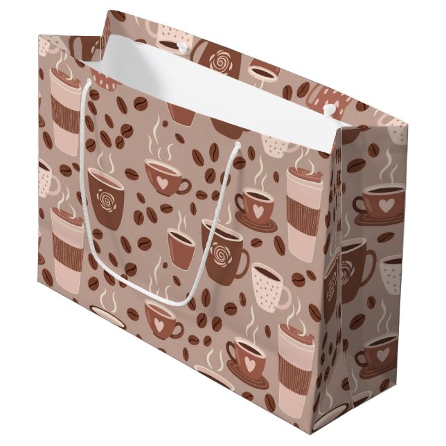 Cozy Coffee Cup Pattern (4) Large Gift Bag (Front Angled)