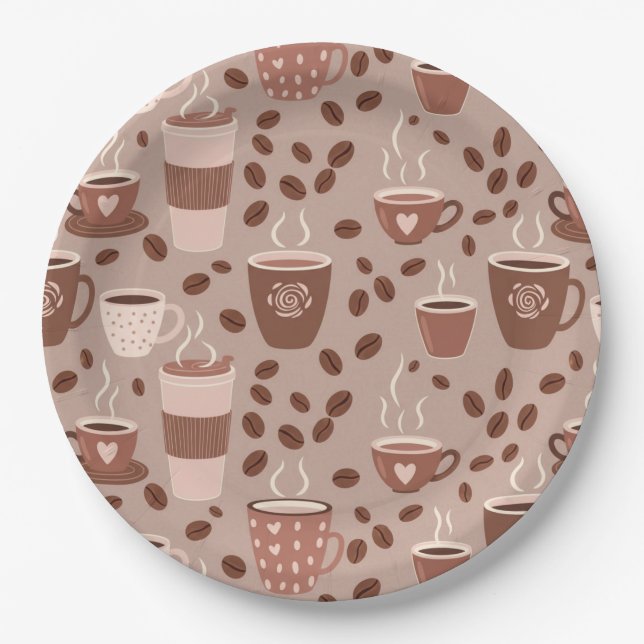 Cozy Coffee Cup Pattern (4) Paper Plates (Front)