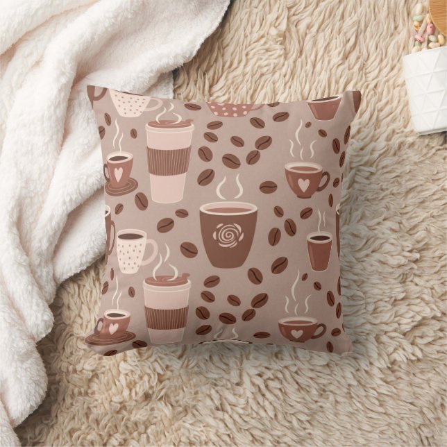 Cozy Coffee Cup Pattern (4) Throw Pillow (Blanket)