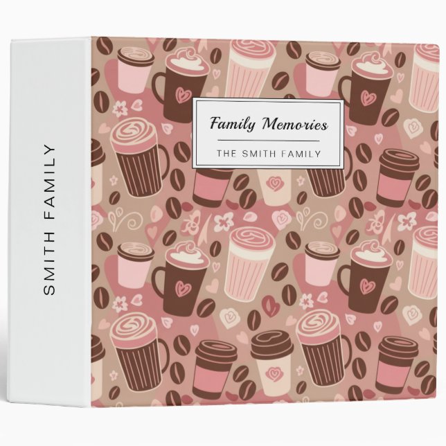 Cozy Coffee Cup Pattern (5) 3 Ring Binder (Front/Spine)