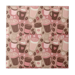 Cozy Coffee Cup Pattern (5) Ceramic Tile