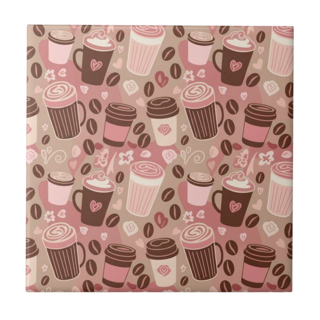 Cozy Coffee Cup Pattern (5) Ceramic Tile (Front)