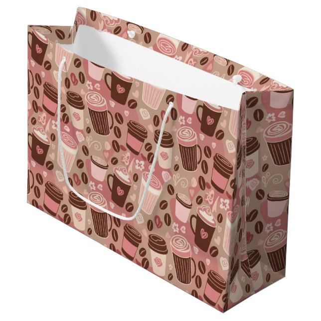 Cozy Coffee Cup Pattern (5) Large Gift Bag (Front Angled)