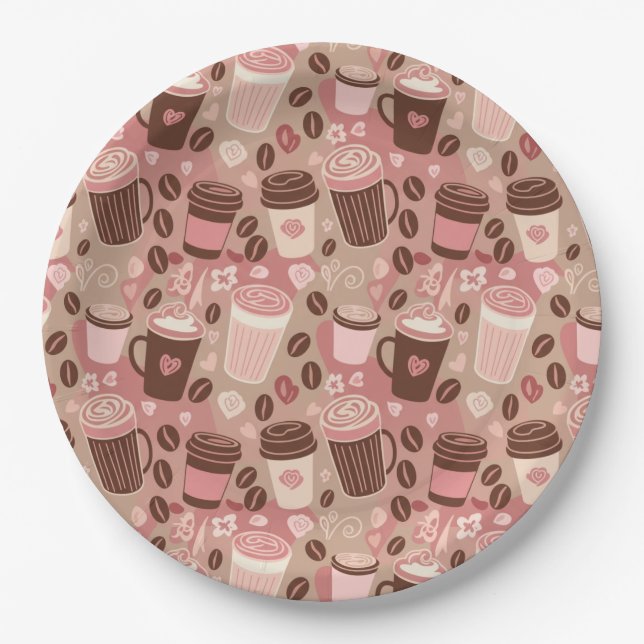 Cozy Coffee Cup Pattern (5) Paper Plates (Front)