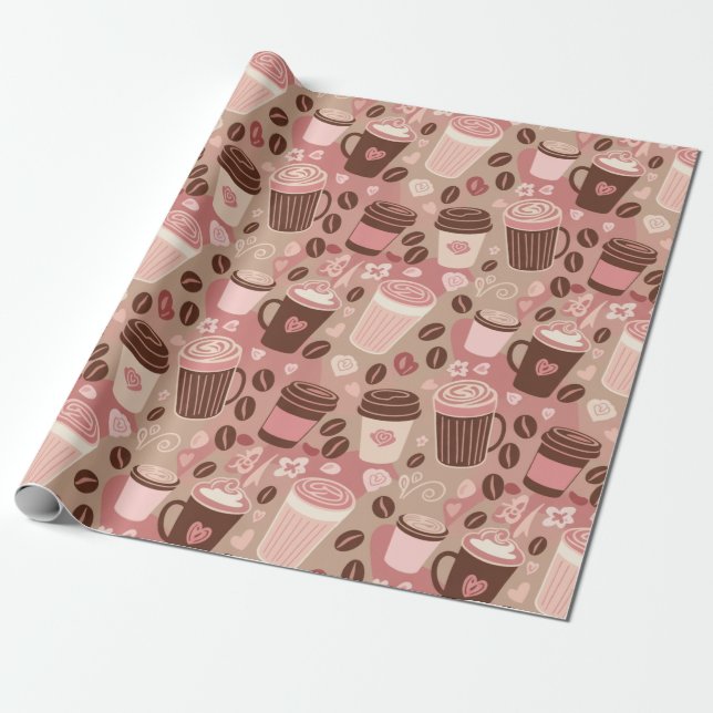 Cozy Coffee Cup Pattern (5) Wrapping Paper (Unrolled)