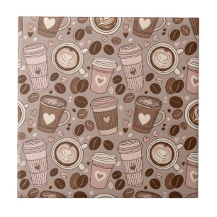 Cozy Coffee Cup Pattern (6) Ceramic Tile
