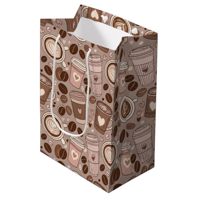 Cozy Coffee Cup Pattern (6) Medium Gift Bag (Front Angled)