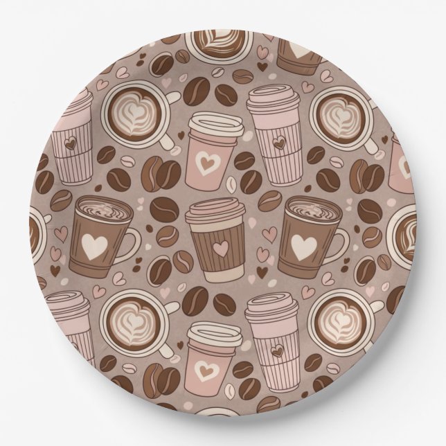 Cozy Coffee Cup Pattern (6) Paper Plates (Front)