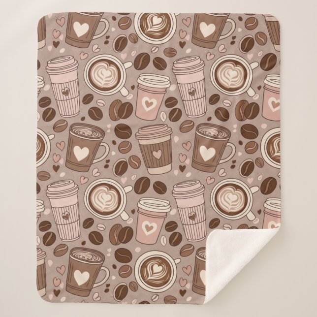 Cozy Coffee Cup Pattern (6) Sherpa Blanket (Front)