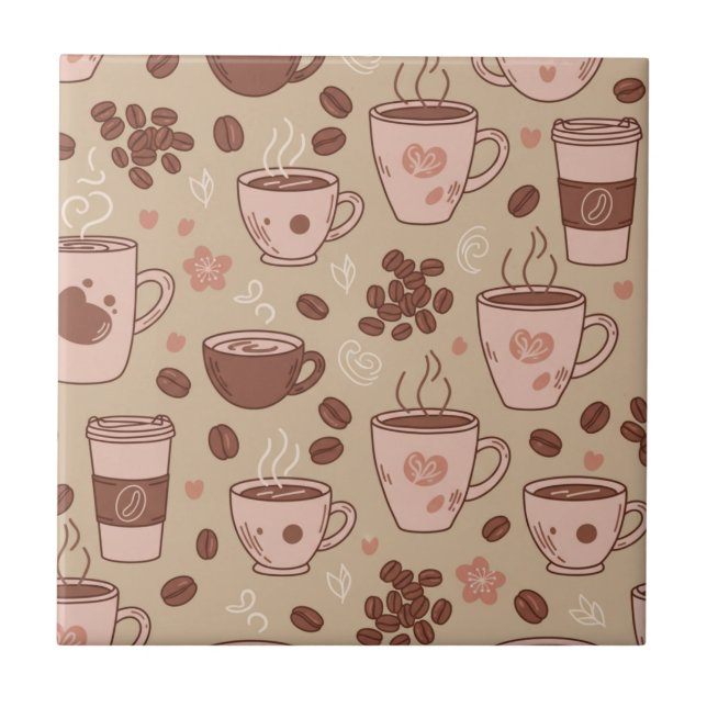 Cozy Coffee Cup Pattern (7) Ceramic Tile (Front)