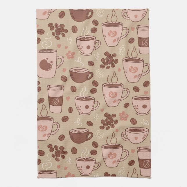 Cozy Coffee Cup Pattern (7) Kitchen Towel (Vertical)