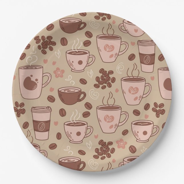 Cozy Coffee Cup Pattern (7) Paper Plates (Front)