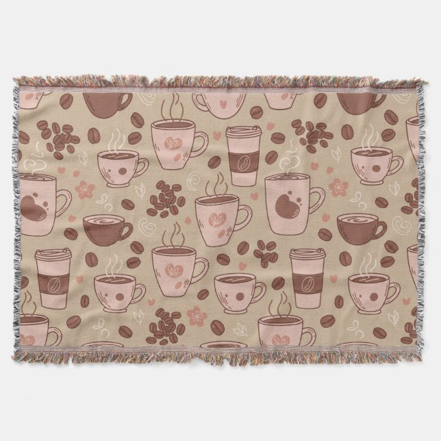 Cozy Coffee Cup Pattern (7) Throw Blanket (Front)