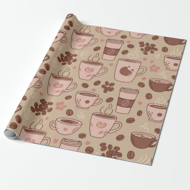 Cozy Coffee Cup Pattern (7) Wrapping Paper (Unrolled)