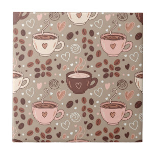 Cozy Coffee Cup Pattern (8) Ceramic Tile
