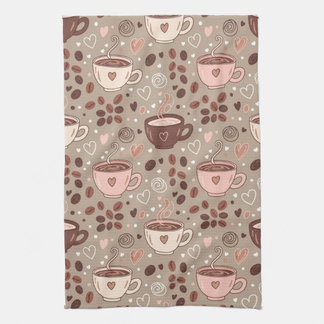 Cozy Coffee Cup Pattern (8) Kitchen Towel (Vertical)