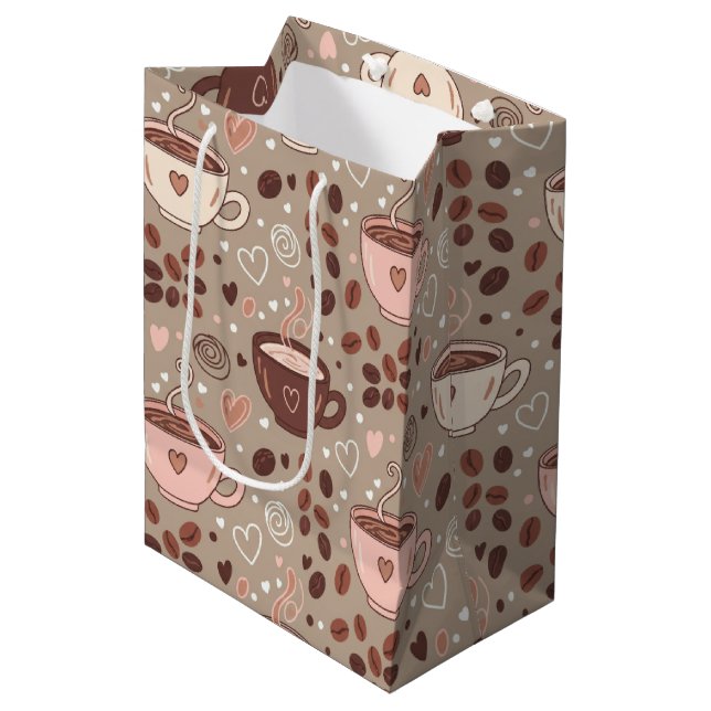 Cozy Coffee Cup Pattern (8) Medium Gift Bag (Front Angled)
