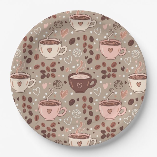Cozy Coffee Cup Pattern (8) Paper Plates (Front)