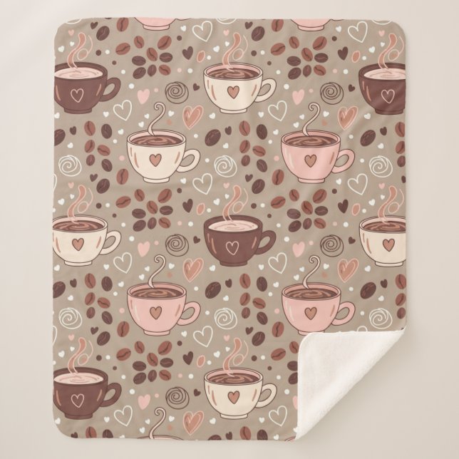 Cozy Coffee Cup Pattern (8) Sherpa Blanket (Front)