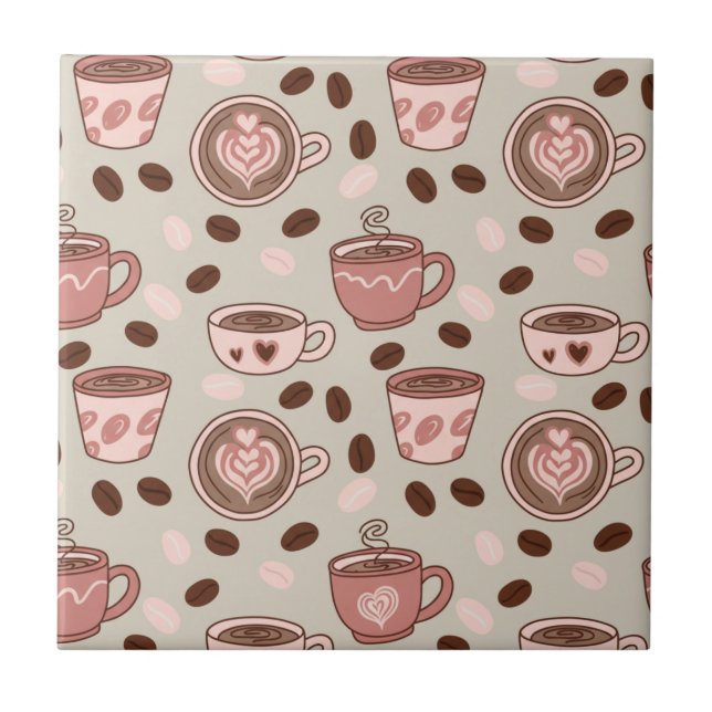 Cozy Coffee Cup Pattern (9) Ceramic Tile (Front)