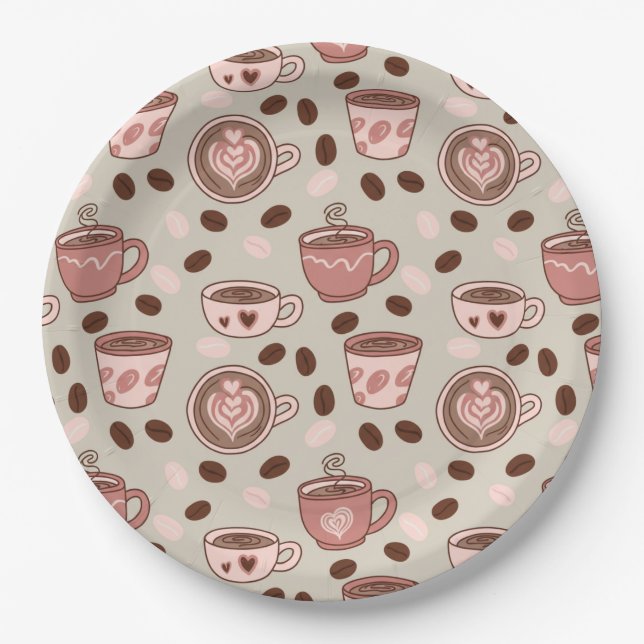 Cozy Coffee Cup Pattern (9) Paper Plates (Front)