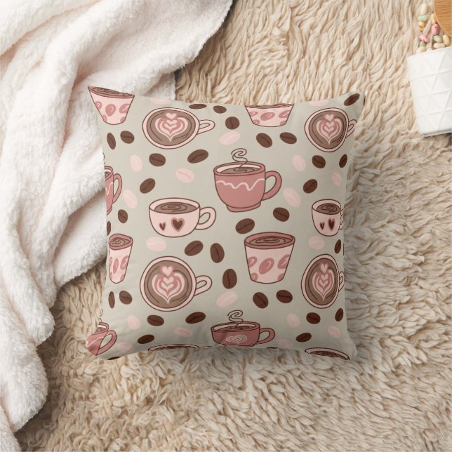 Cozy Coffee Cup Pattern (9) Throw Pillow (Blanket)
