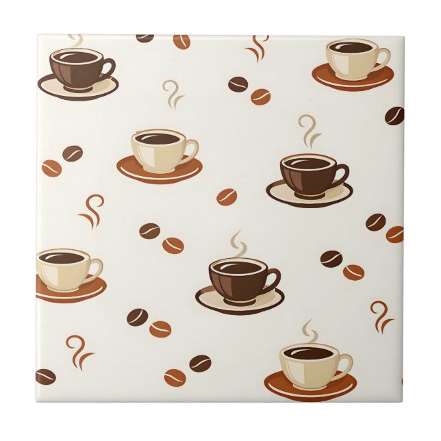 Cozy Coffee Cups Seamless Pattern Ceramic Tile (Front)