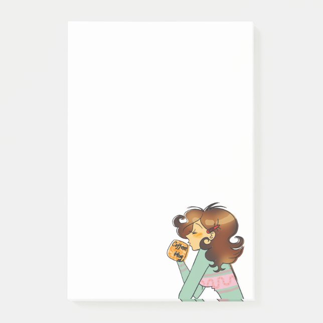 Cozy Coffee Girl Morning Illustration Post-it Notes (Front)
