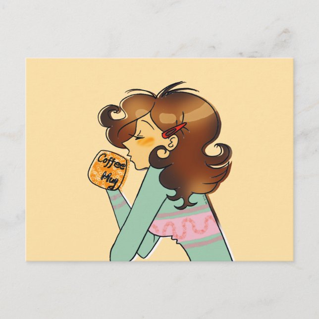 Cozy Coffee Girl Morning Illustration Postcard (Front)