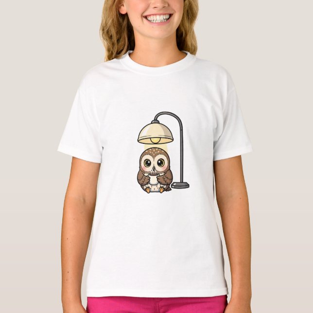 Cozy Coffee Owl Kids T-Shirt (Front)