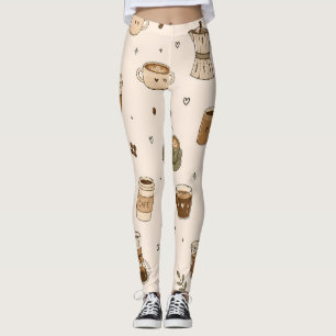 Cozy Coffee Pattern Cute Café Drinks & Espresso Leggings