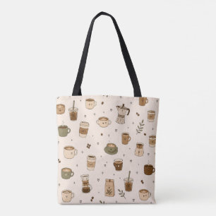 Cozy Coffee Pattern Cute Café Drinks & Espresso Tote Bag